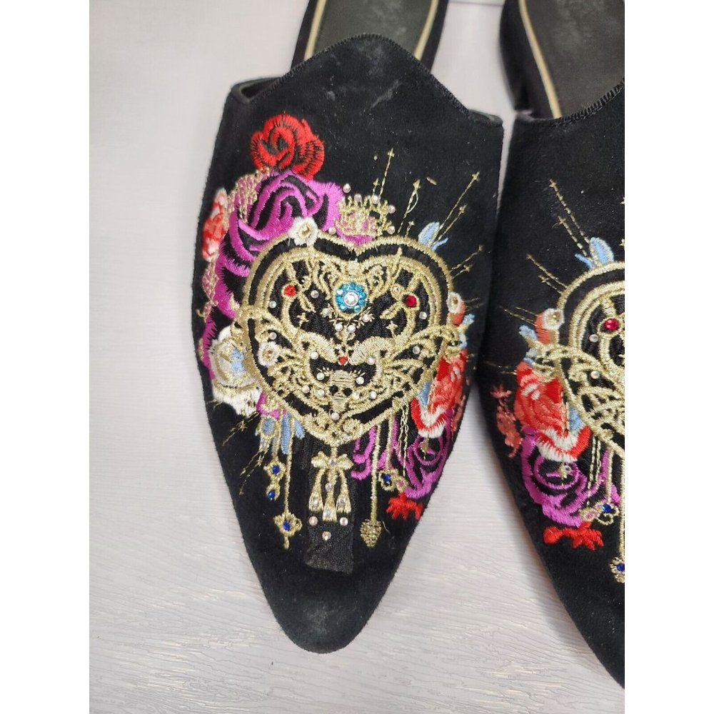 Camilla Franks sz 39 Slipper Shoe Slip on Mules Suede Embellished Embroidered - Picture 3 of 8